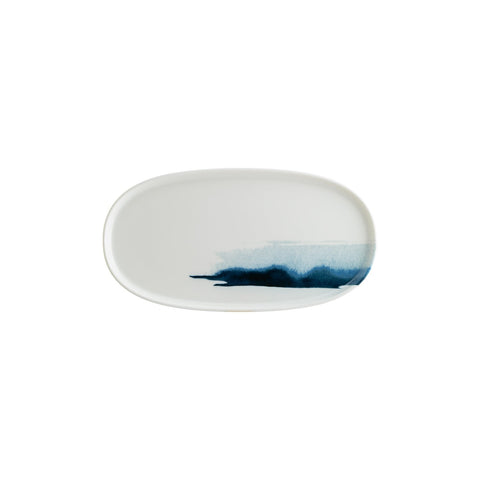 Bonna China Blue Wave 12" x 6.25" x h:0.75" Oval Decorated Porcelain Platter