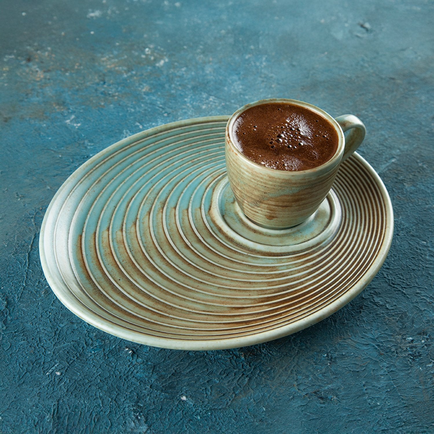 Coral Espresso Cup+Snack Saucer Set for 2