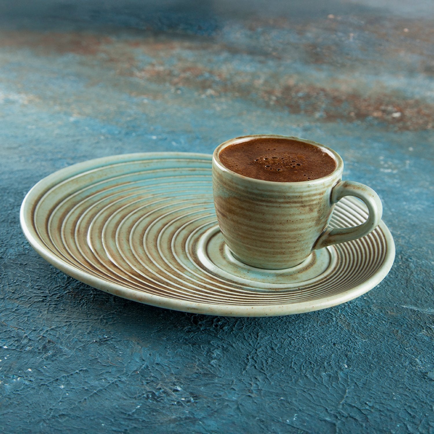 Coral Espresso Cup+Snack Saucer Set for 2