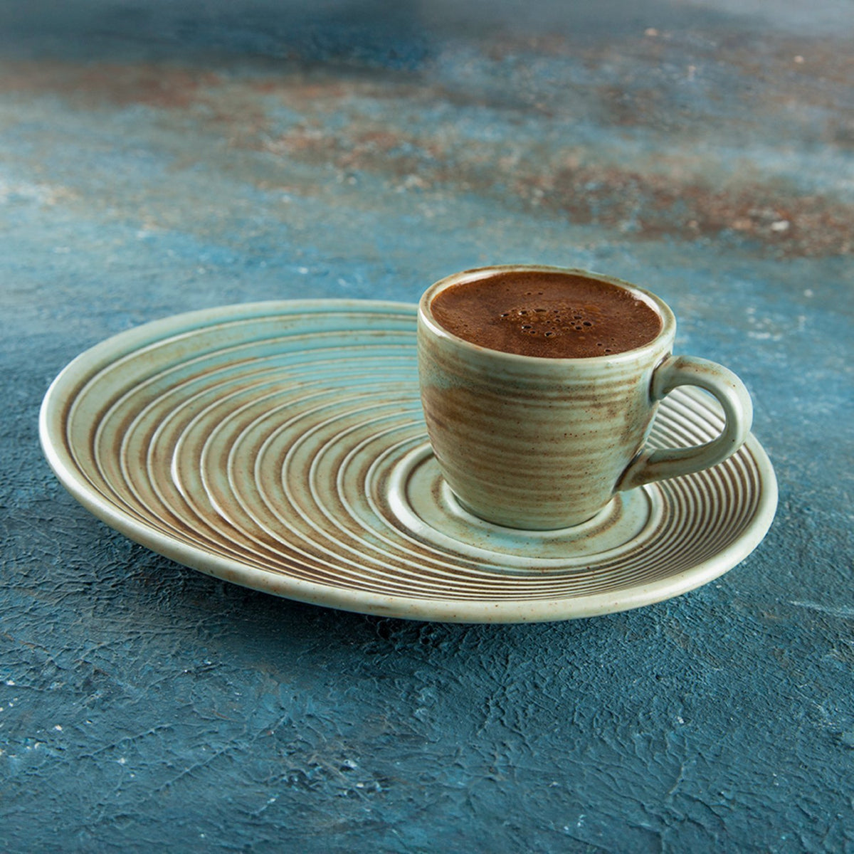 Coral Espresso Cup+Snack Saucer Set for 2