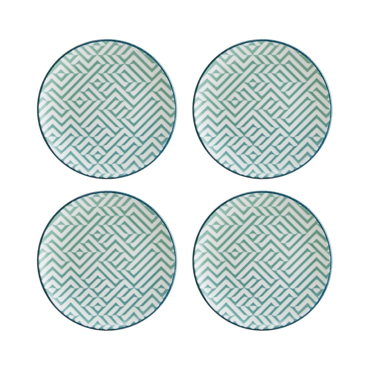 Chevron dia.10" Round Decorated Vitrified Plate (Set of 4)