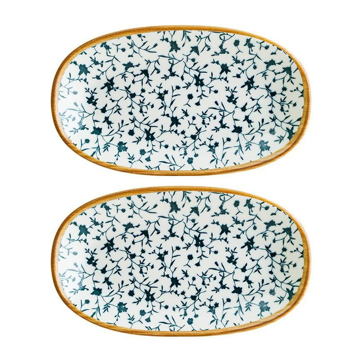Bonna China Calif 7.5" x 4.25" x h:1" Oval Decorated Porcelain Platter (Set of 2)