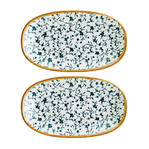 Bonna China Calif 7.5" x 4.25" x h:1" Oval Decorated Porcelain Platter (Set of 2)