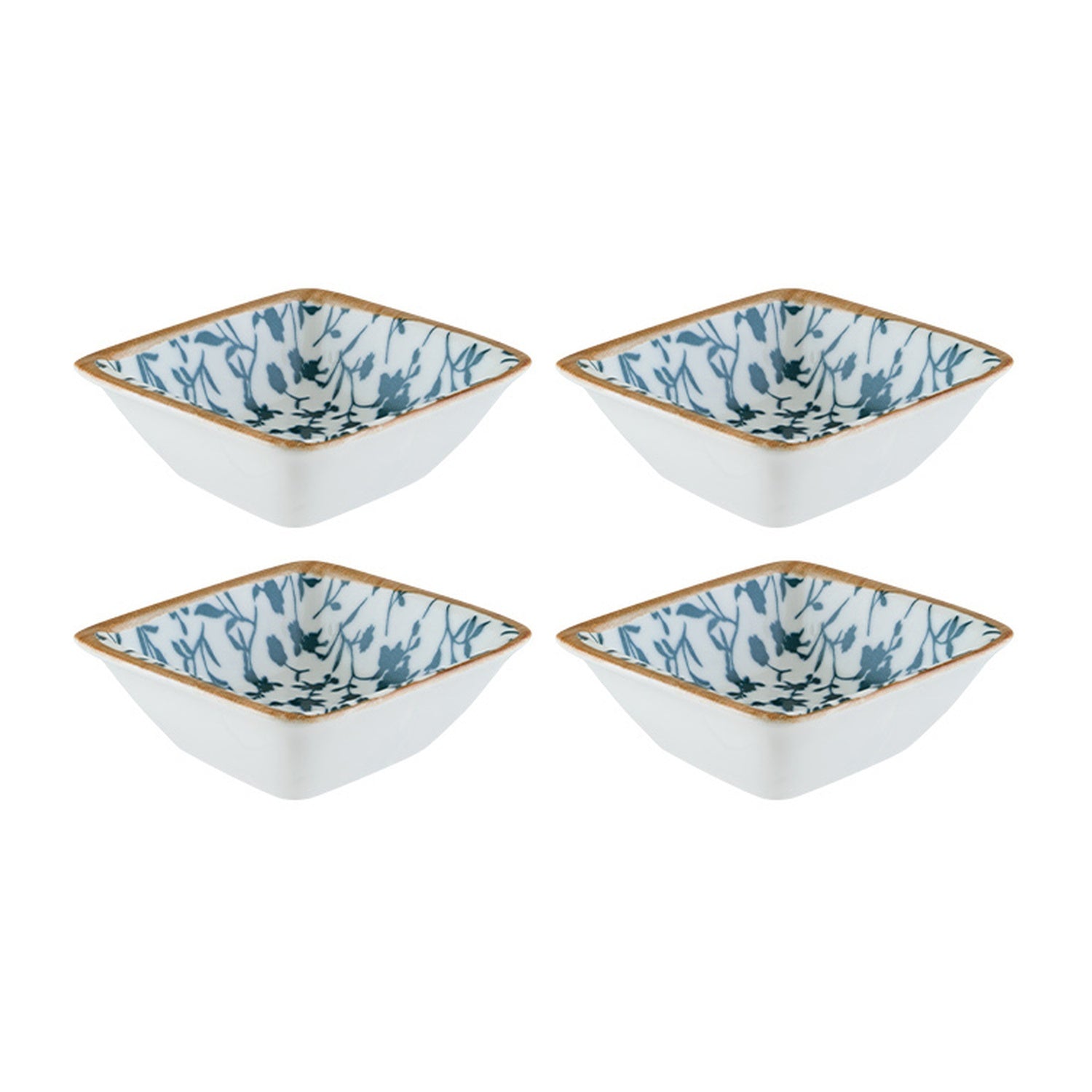 Bonna China Calif 3.5" x 3.5" x h:1.25" 1 oz. Square Decorated Porcelain Ramekin (Set of 4)