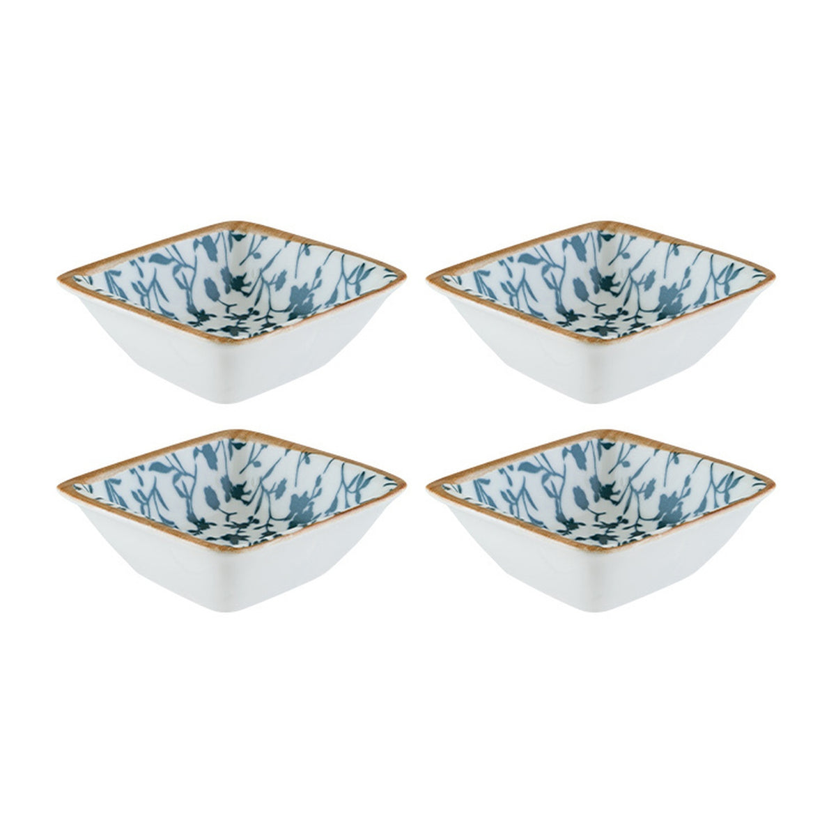 Bonna China Calif 3.5" x 3.5" x h:1.25" 1 oz. Square Decorated Porcelain Ramekin (Set of 4)