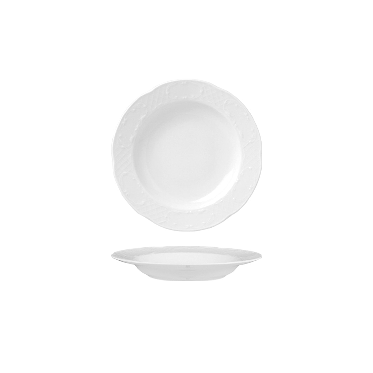 Flora dia.8.5" h:1.25" 8 oz. Round White Porcelain Deep Plate (Set of 4)