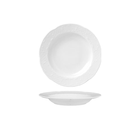 Flora dia.9.5" h:1" 13 oz. Round White Porcelain Deep Plate (Set of 4)