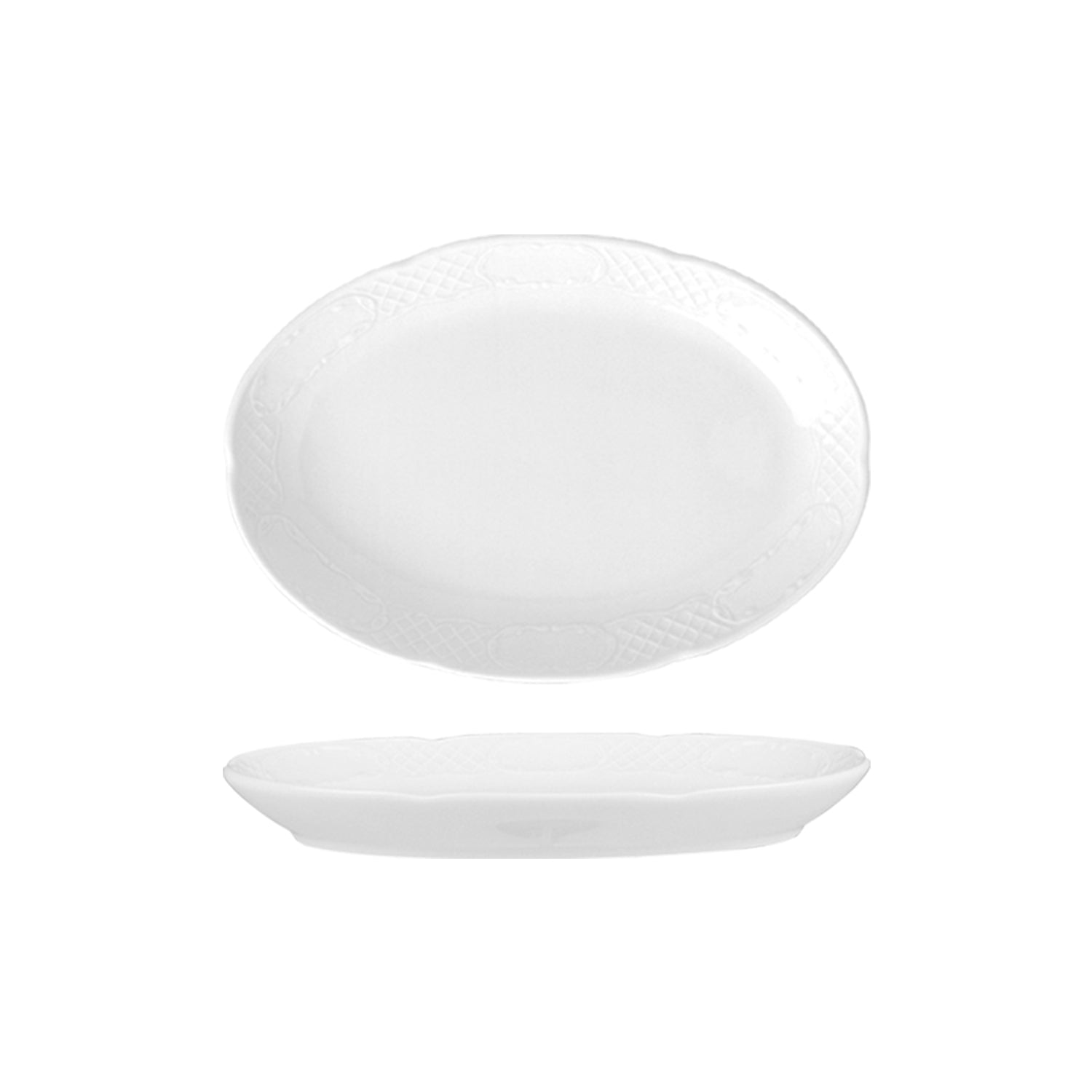 Flora 11" x 7" x h:1.25" Oval White Porcelain Platter (1 each)