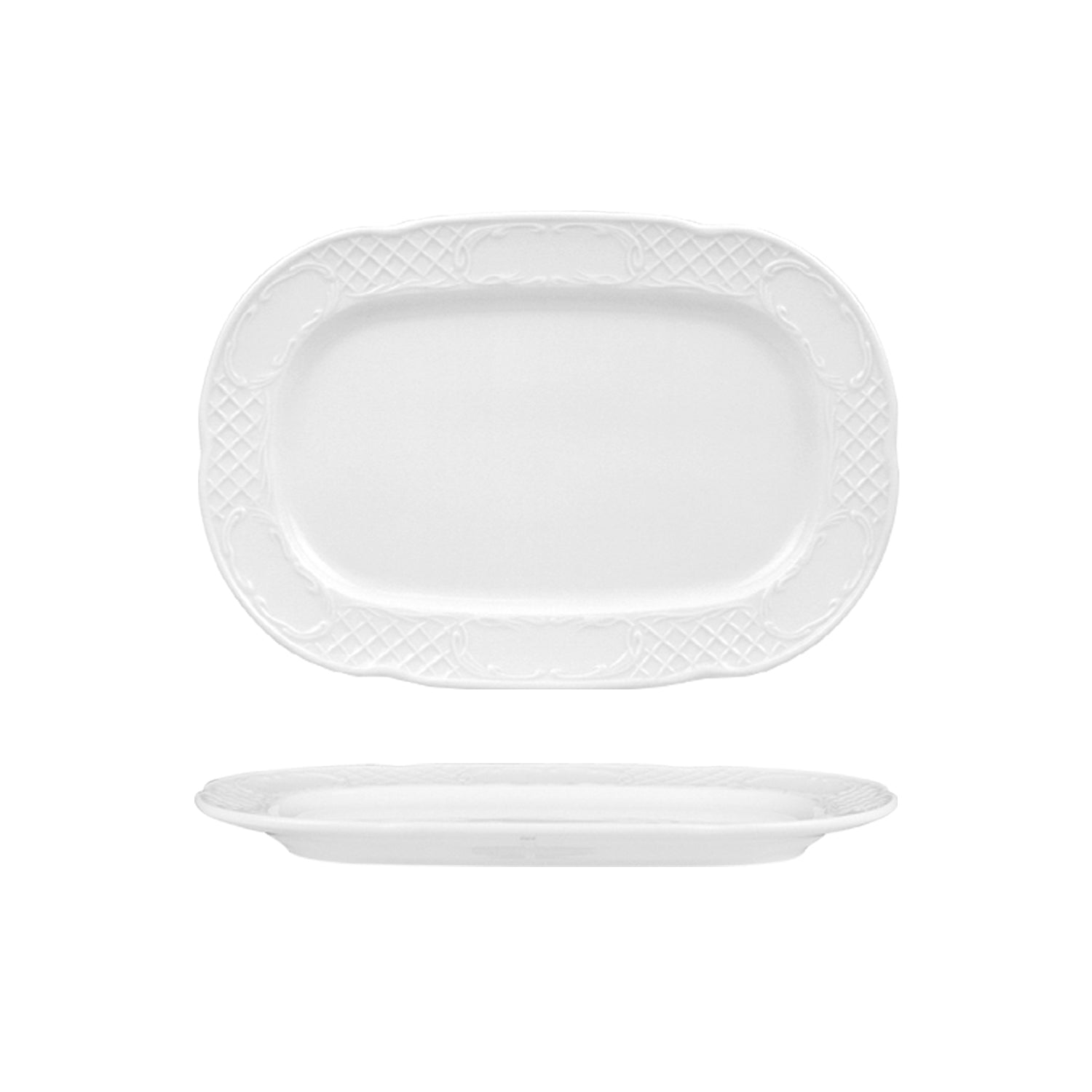 Flora 13" x 9" x h:1" Rectangular White Porcelain Platter (1 each)