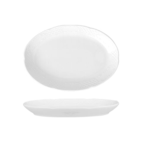 Flora 14.25" x 9.75" x h:1.25" Oval White Porcelain Platter (1 each)