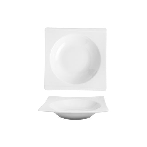 Hong Kong Square White Porcelain Deep Plate  7.75" x 7.75" x h:1.75" 12 oz.