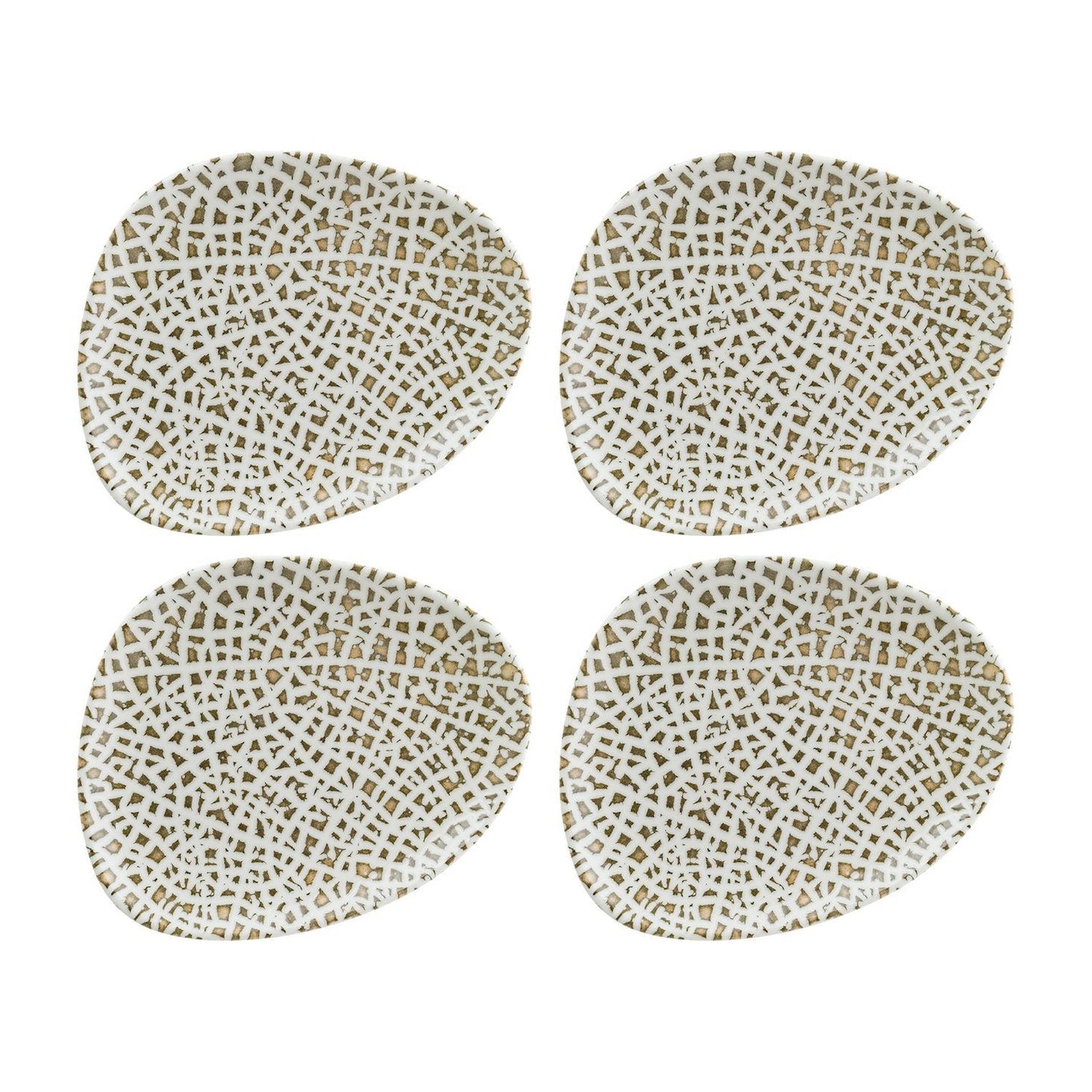 Bonna China Lapya Wood 9.5" x 7.5"  Organic Decorated Porcelain Plate (Set of 4)