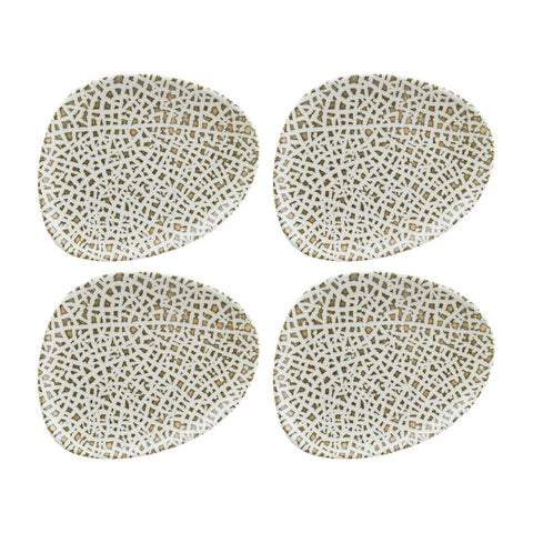 Bonna China Lapya Wood 9.5" x 7.5"  Organic Decorated Porcelain Plate (Set of 4)