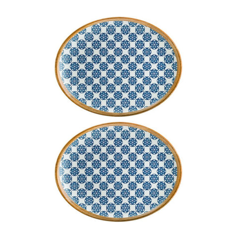 Bonna China Calif 9.75" x 7.5" x h:1" Oval Decorated Porcelain Platter (Set of 2)