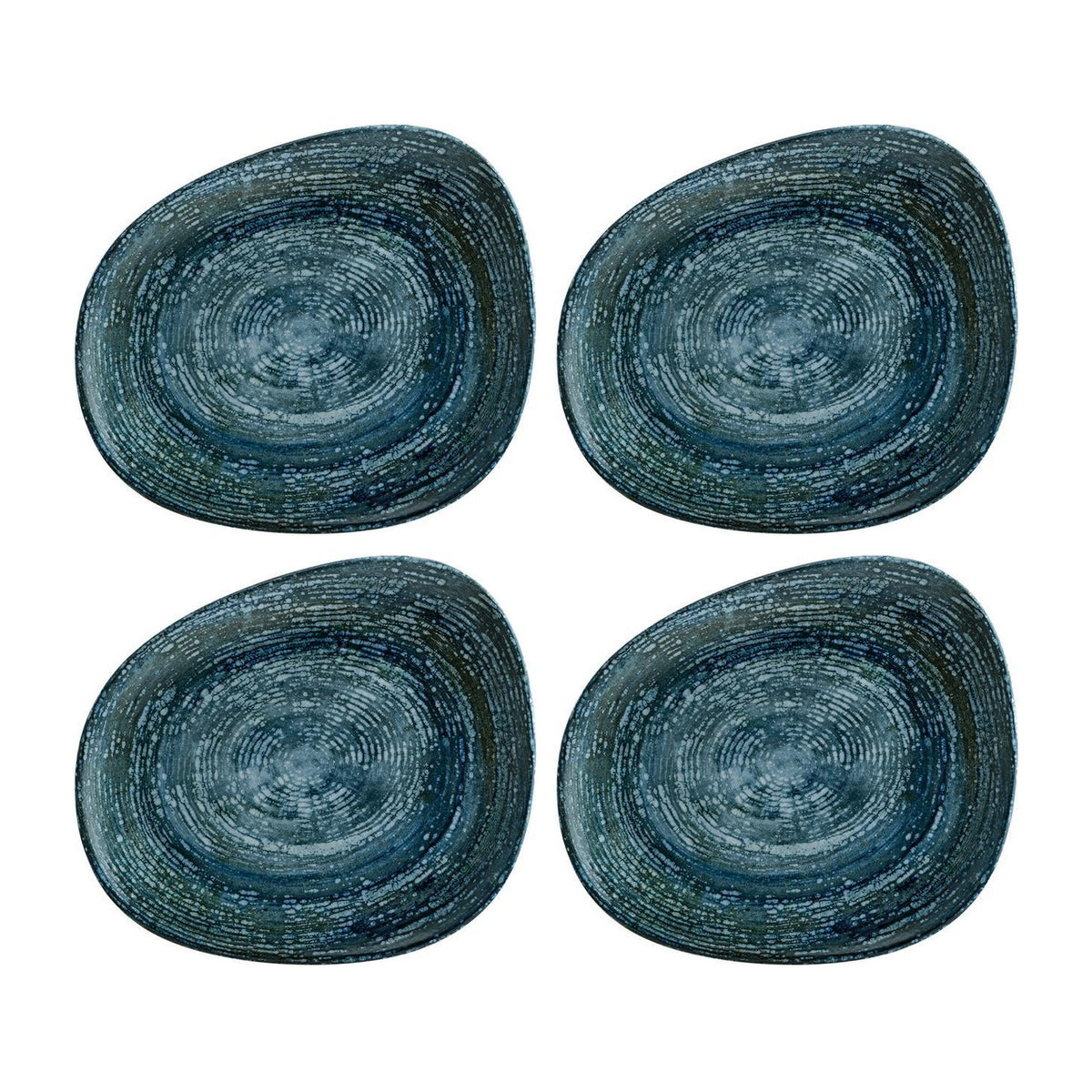 Bonna China Patera Denim 7.5" x 6"  Organic Decorated Porcelain Plate (Set of 4)
