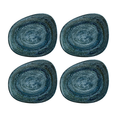 Bonna China Patera Denim 7.5" x 6"  Organic Decorated Porcelain Plate (Set of 4)