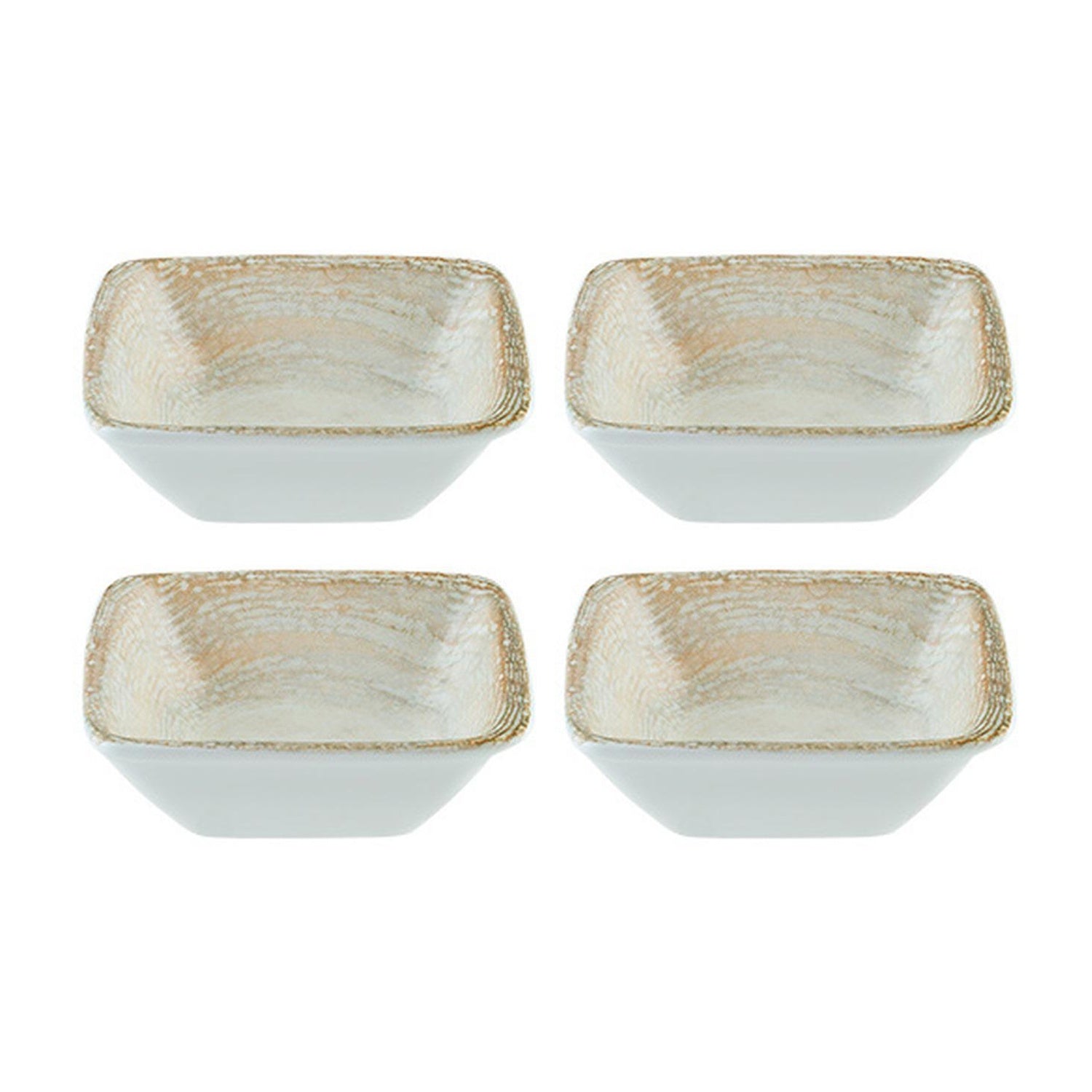 Bonna China Sands 3.5" x 3.5" x h:1.25" 1 oz. Square Decorated Porcelain Ramekin (Set of 4)