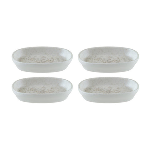 Bonna China Luna 4" x 2.5" x h:0.75" Oval White Porcelain Platter (Set of 4)