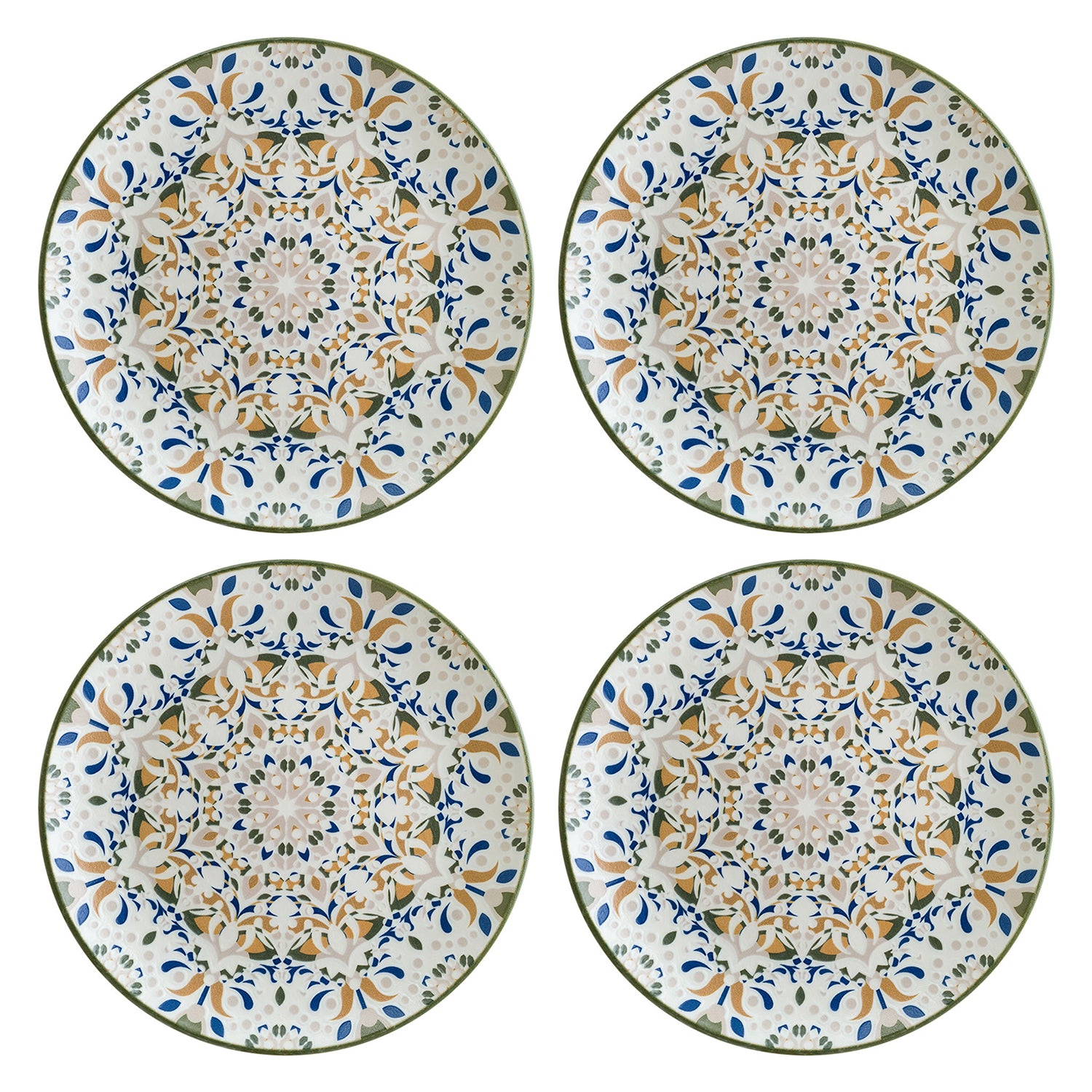 Tenango dia.12"  Round Decorated Porcelain Plate (Set of 4)