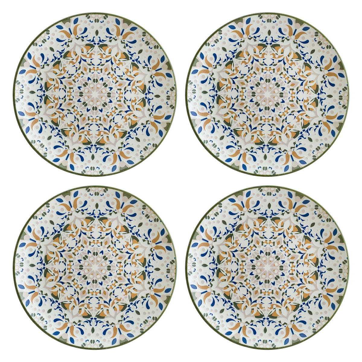 Tenango dia.12"  Round Decorated Porcelain Plate (Set of 4)