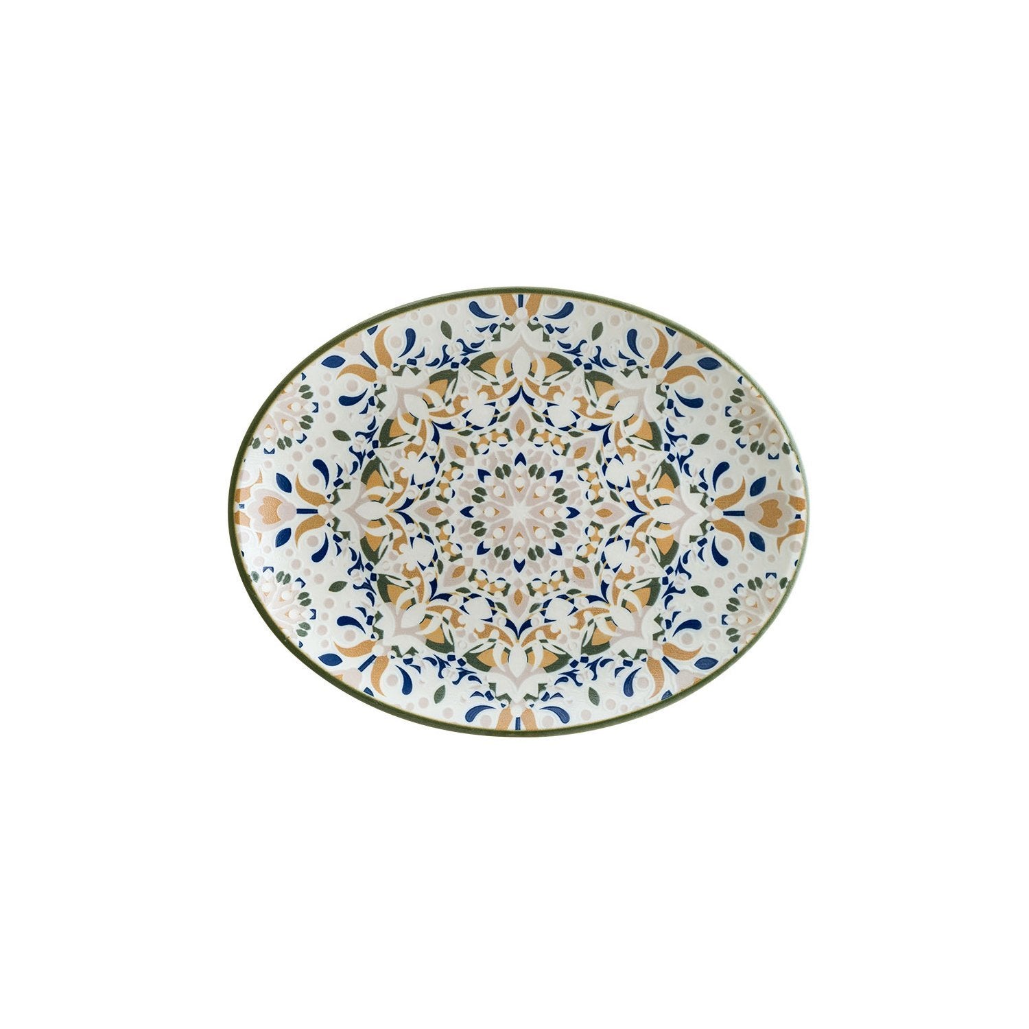 Tenango 12.25" x 9.5" x h:1" Oval Decorated Vitrified Platter (Set of 2)