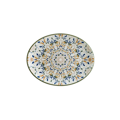 Tenango 12.25" x 9.5" x h:1" Oval Decorated Vitrified Platter (Set of 2)