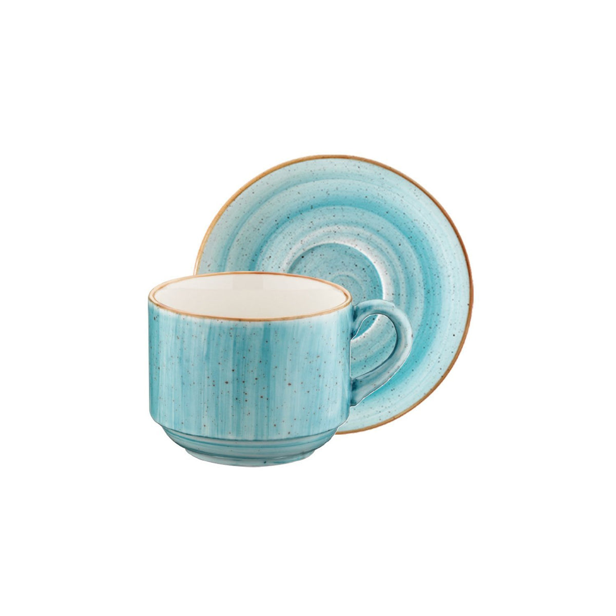 Aqua Stacking 7 oz. Coffee Cup + Saucer Set for 2