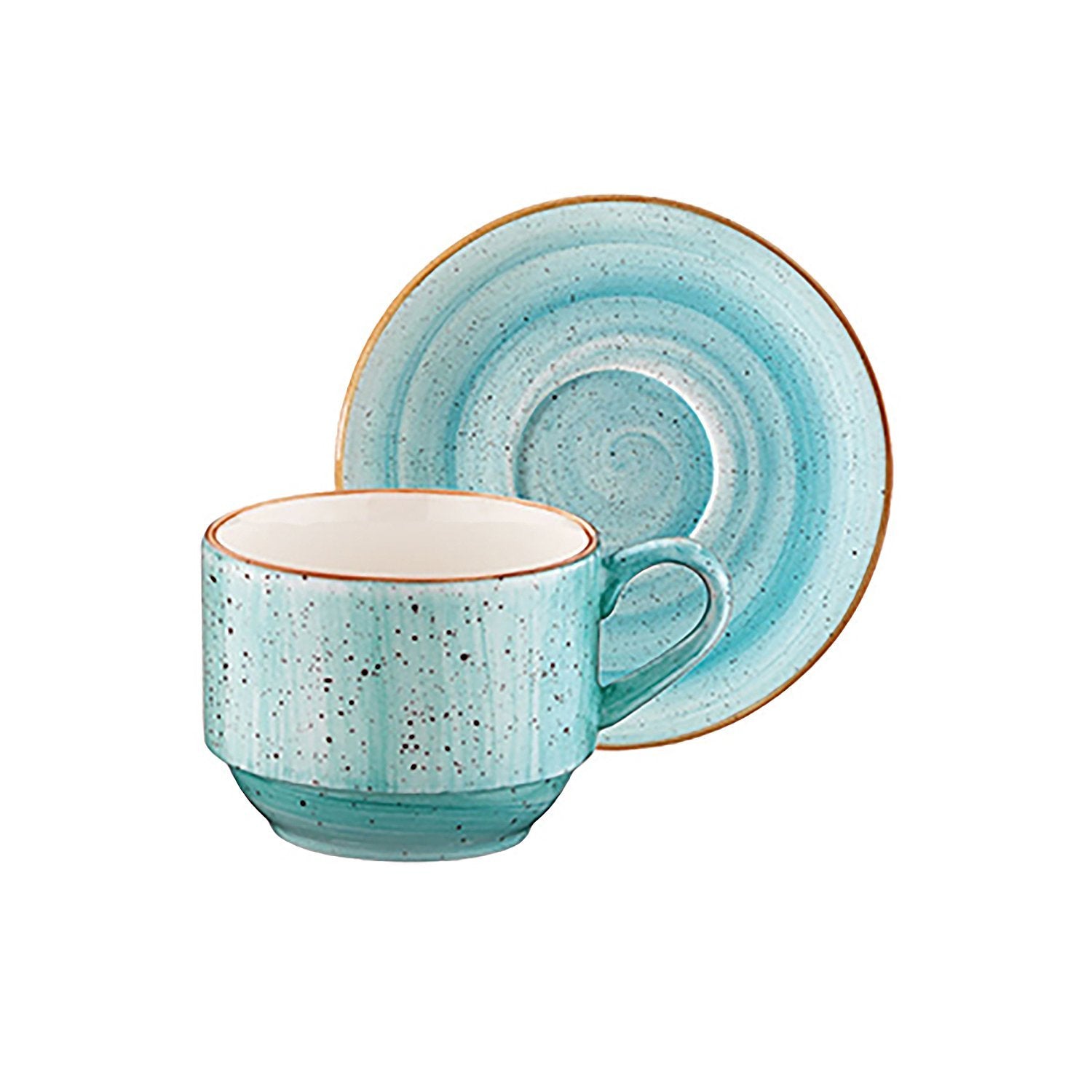 Aqua Stacking 3 oz. Espresso Cup+Saucer Set for 2