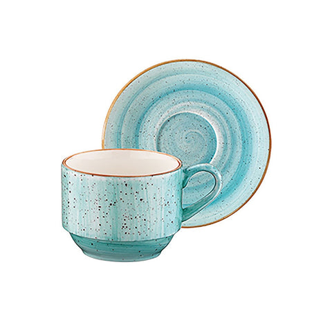 Aqua Stacking 3 oz. Espresso Cup+Saucer Set for 2