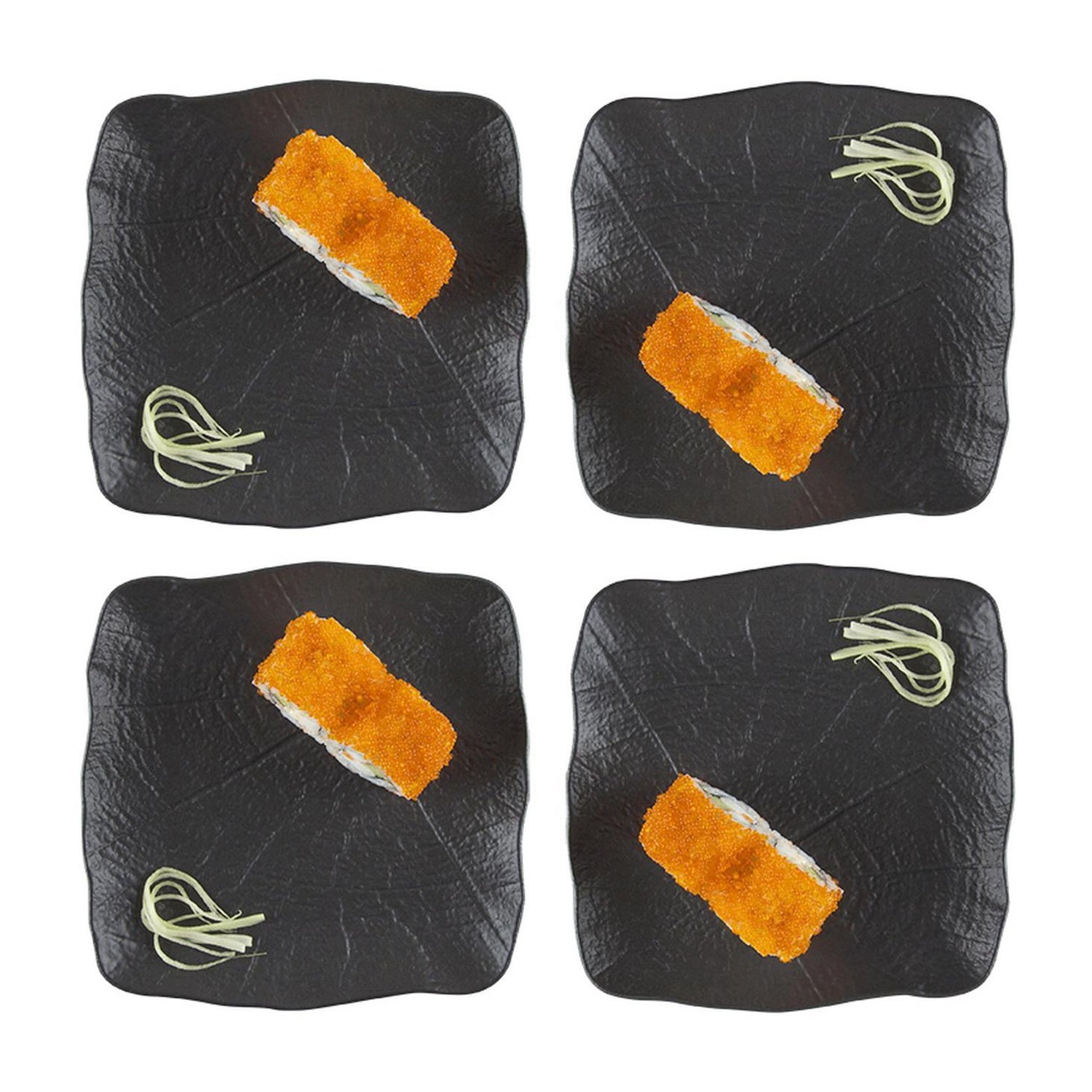 Bonna China Noir 7.5" x 7.5"  Square Black Porcelain Plate (Set of 4)