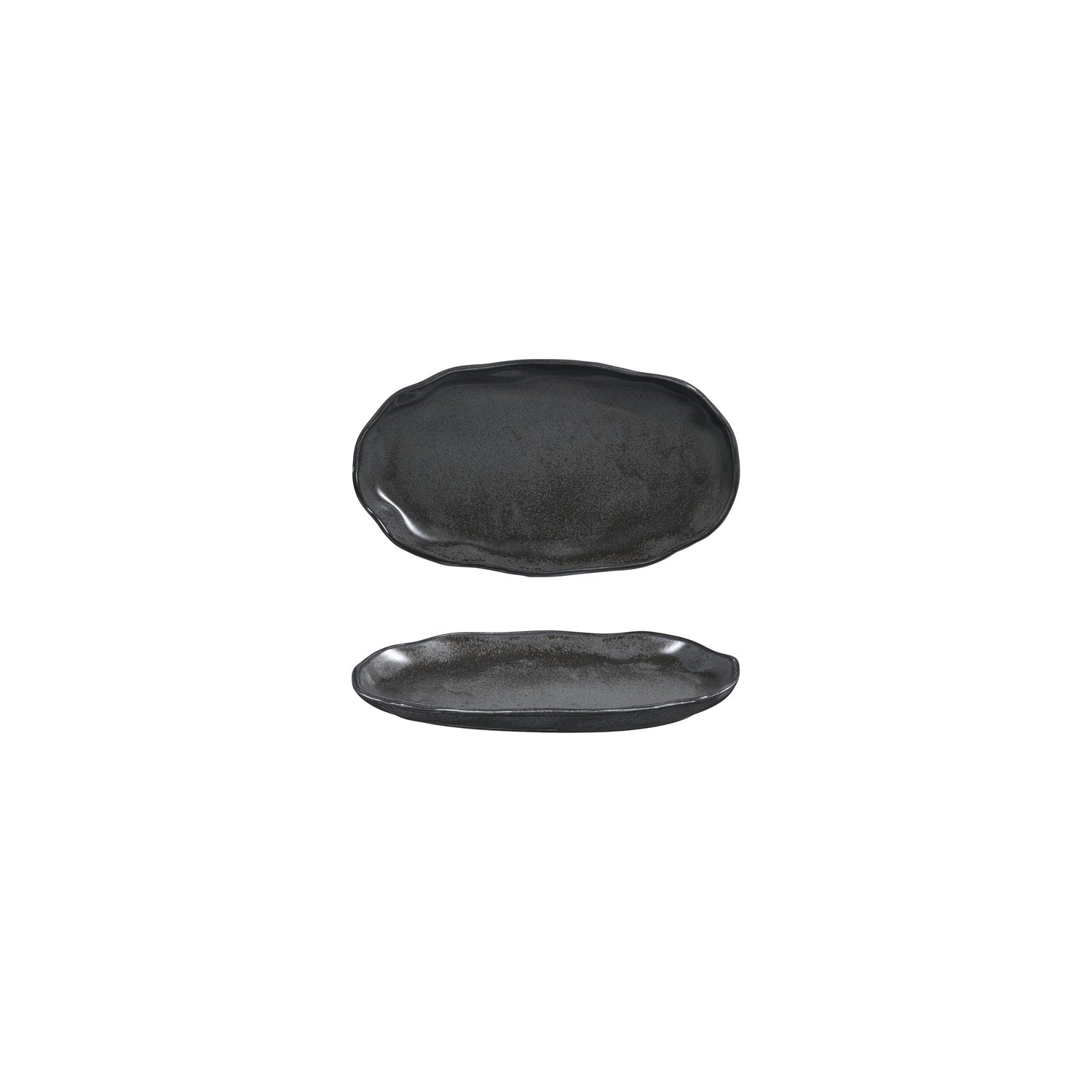 Amorf Notte 7.5" x 4.25" Organic Black Vitrified Plate (Set of 4)
