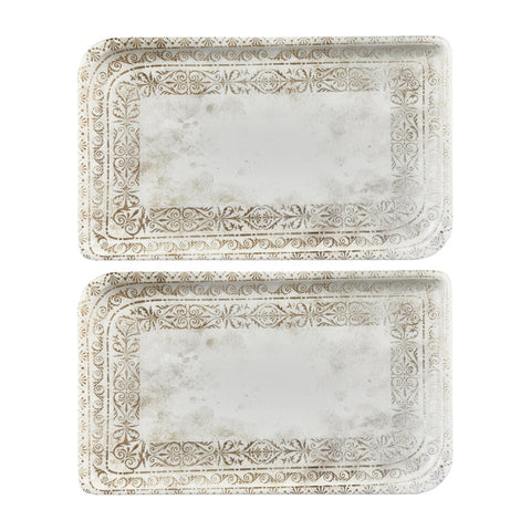 Antico 11.75" x 7" x h:0" Rectangular Brown Vitrified Platter (Set of 2)
