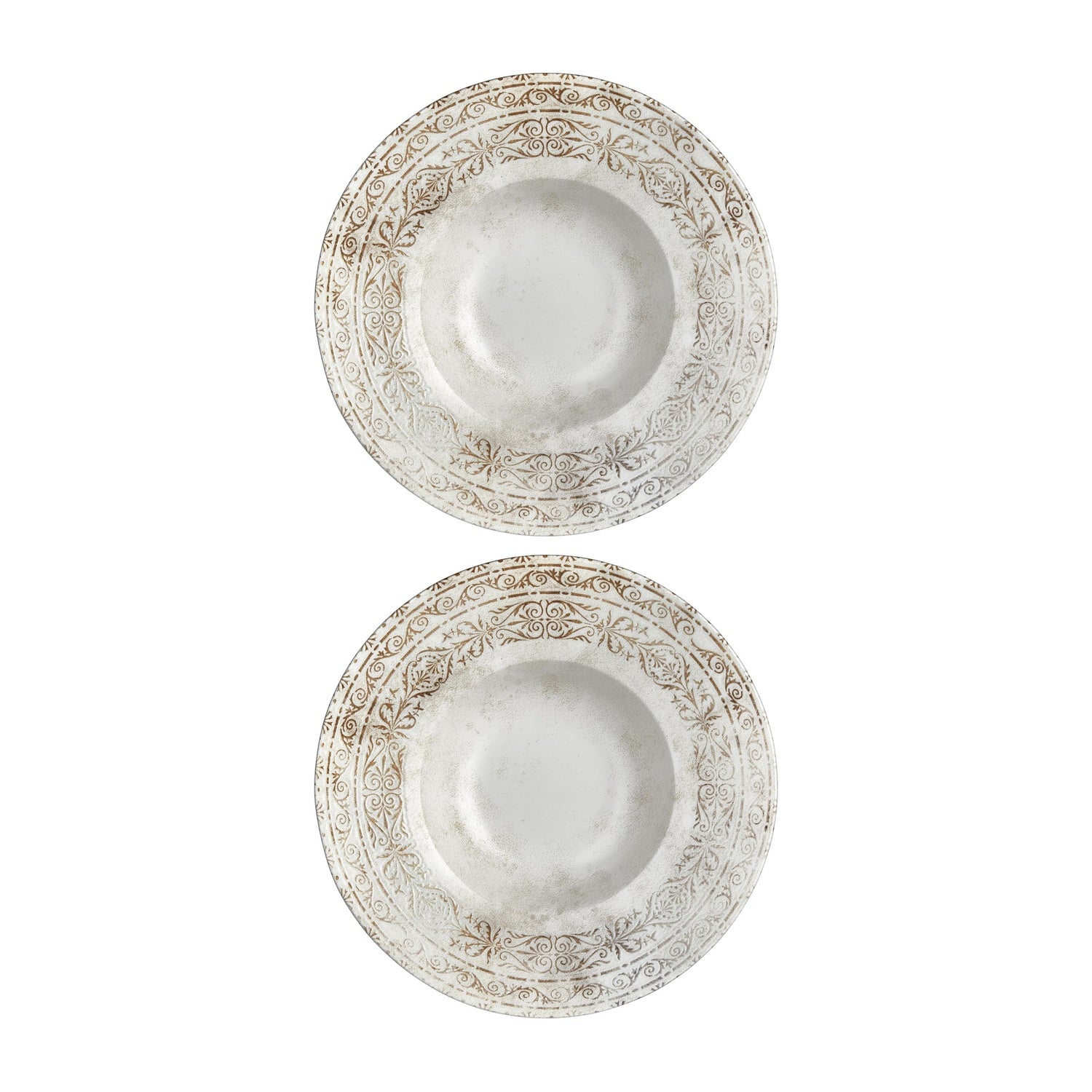 Antico dia.11" h:0" 16 oz. Round Brown Vitrified Deep Plate (Set of 2)