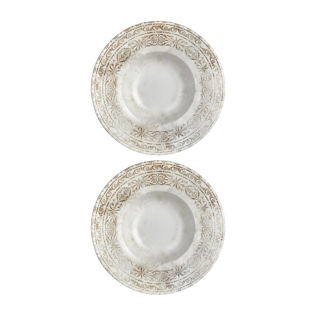 Antico dia.11" h:0" 16 oz. Round Brown Vitrified Deep Plate (Set of 2)