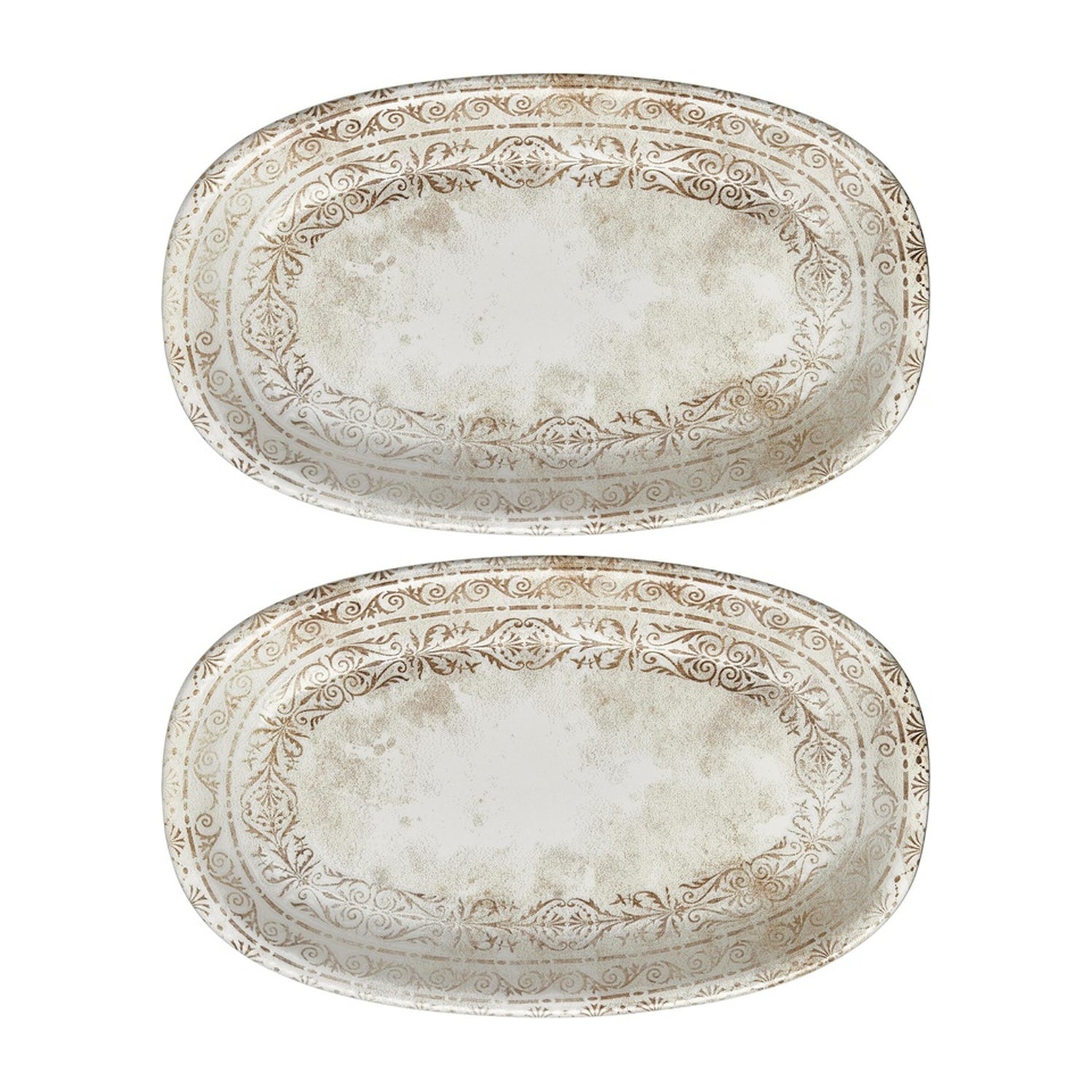 Antico 9.5" x 5.75" x h:0" Oval Brown Vitrified Platter (Set of 2)
