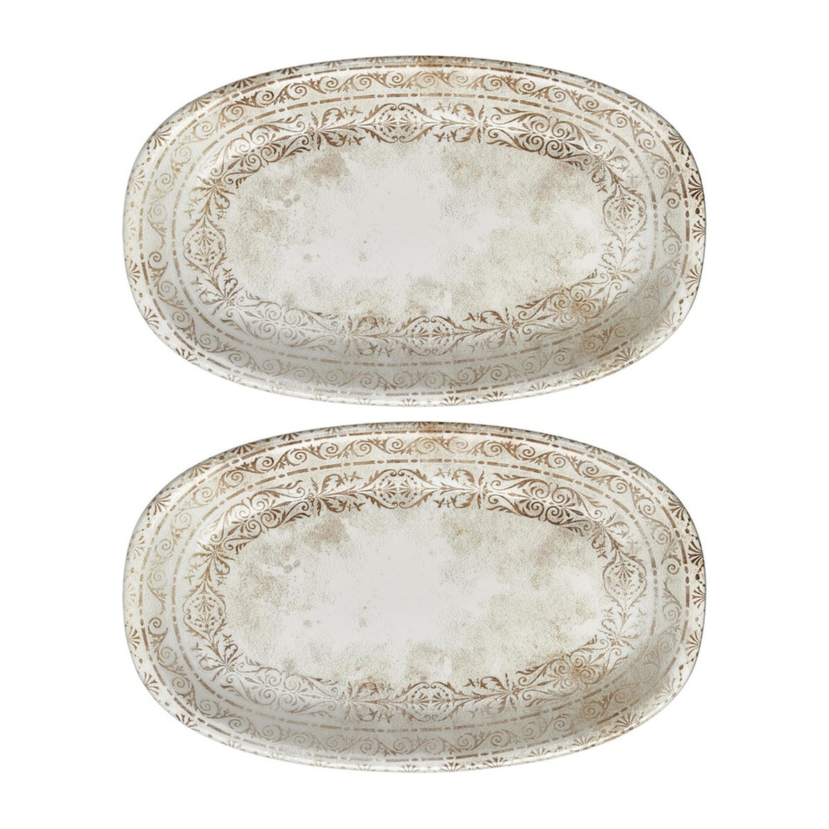 Antico 9.5" x 5.75" x h:0" Oval Brown Vitrified Platter (Set of 2)