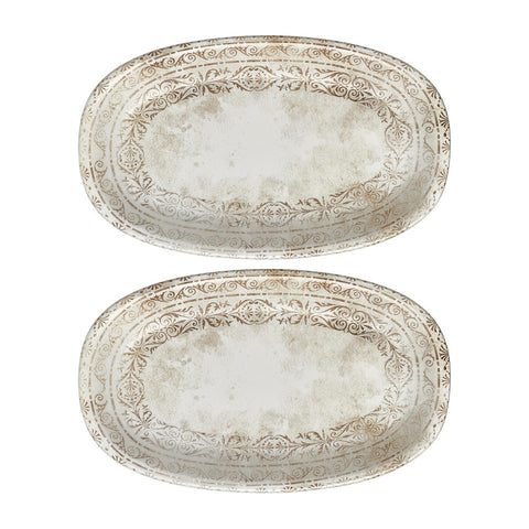 Antico 9.5" x 5.75" x h:0" Oval Brown Vitrified Platter (Set of 2)