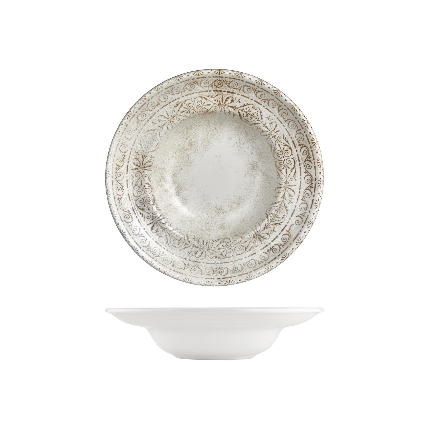 Antico dia.10.75" h:0" 17 oz. Round Brown Vitrified Deep Plate (Set of 2)