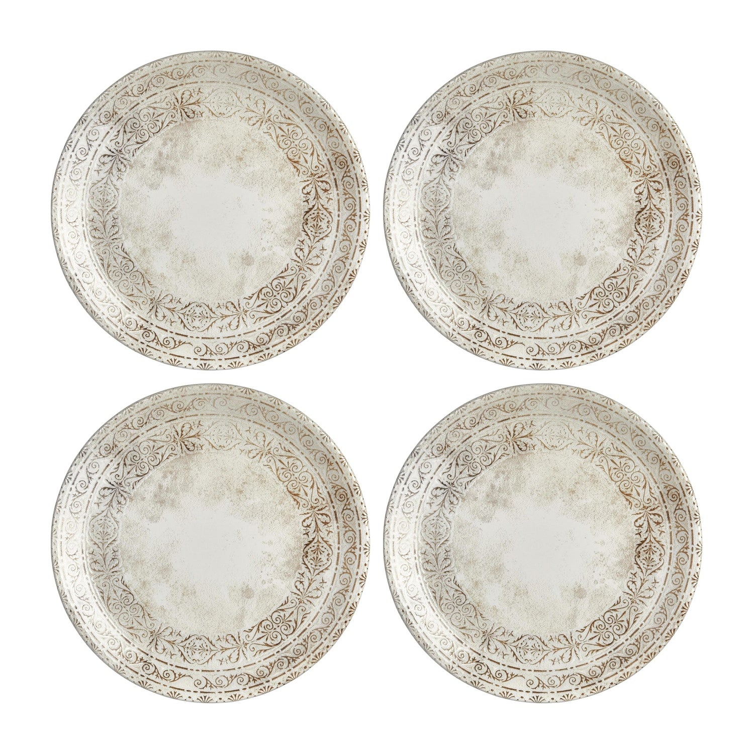 Antico dia.10.75" Round Brown Vitrified Plate (Set of 4)