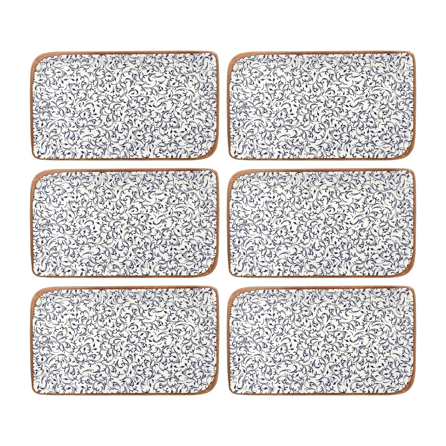 Edera 11.75" x 7" x h:0" Rectangular Blue Vitrified Platter (Set of 6)