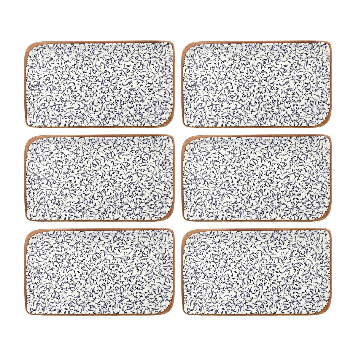 Edera 11.75" x 7" x h:0" Rectangular Blue Vitrified Platter (Set of 6)