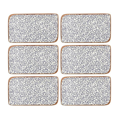 Edera 11.75" x 7" x h:0" Rectangular Blue Vitrified Platter (Set of 6)