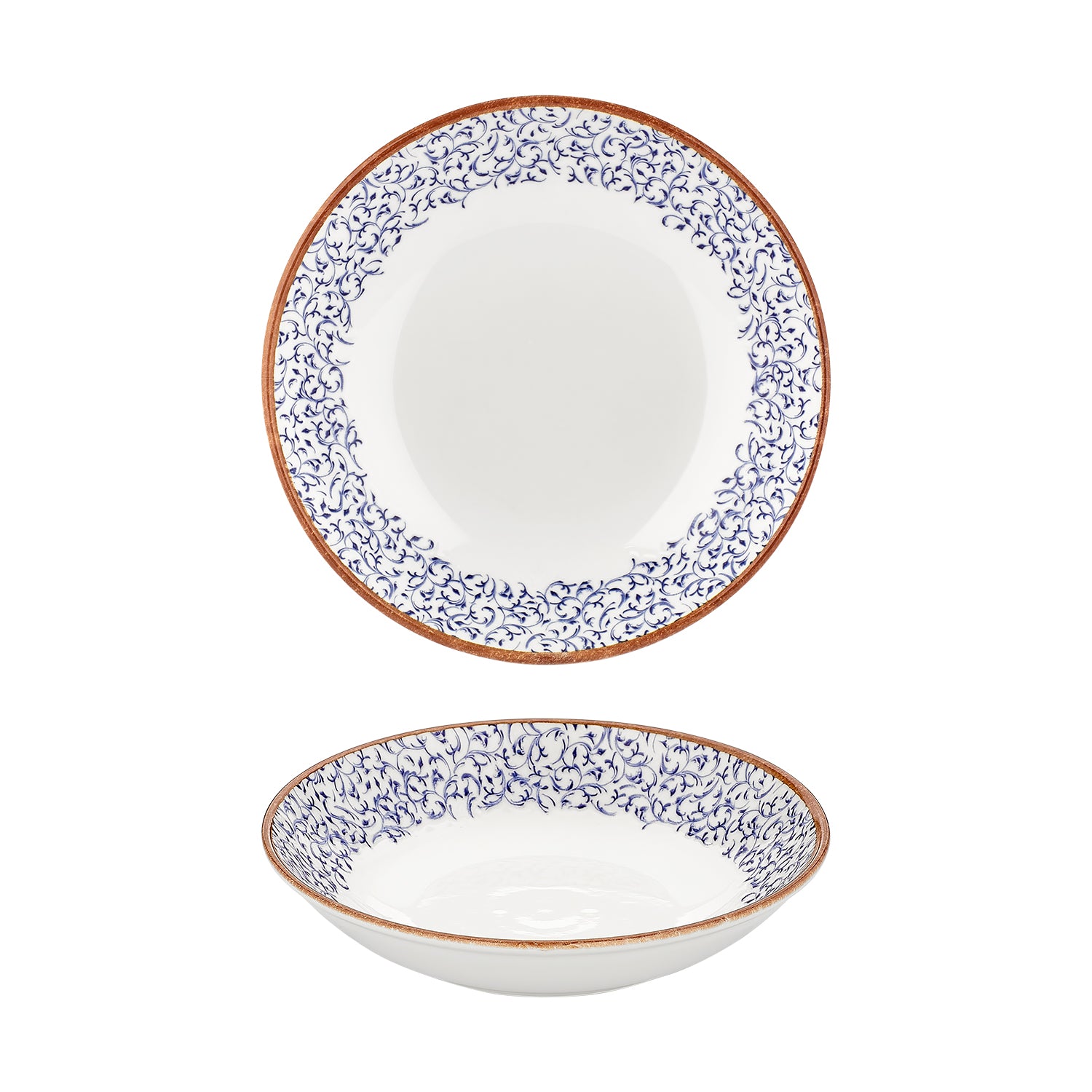 Edera dia.11" h:0" 57 oz. Round Blue Vitrified Deep Plate (Set of 6)