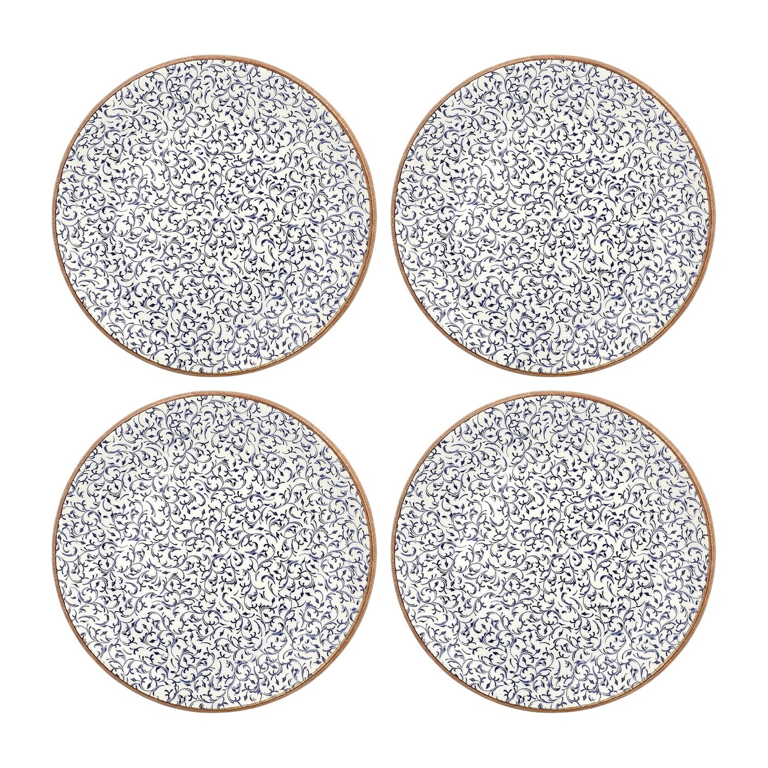 Edera dia.8.25" Round Blue Vitrified Plate (Set of 4)