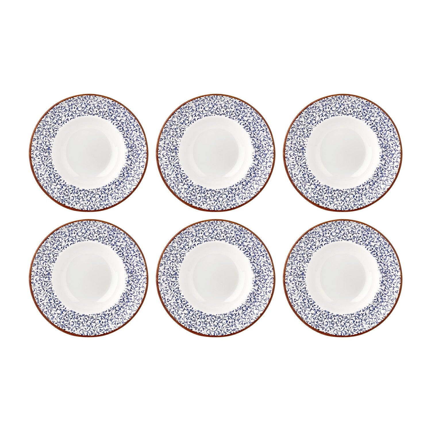 Edera dia.9.75" h:2.25" 14 oz. Round Blue Vitrified Deep Plate (Set of 6)