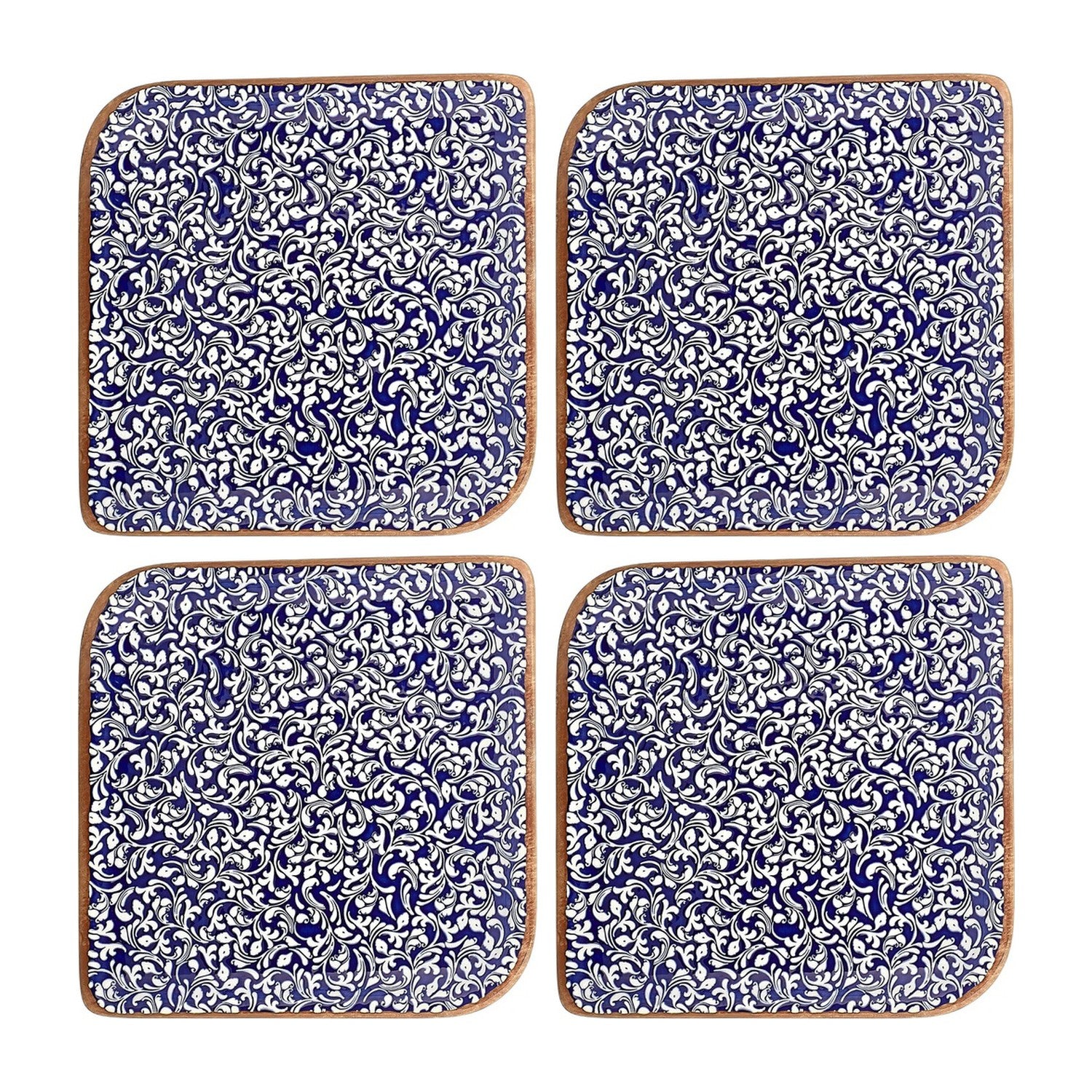 Edera Cobalt 6" x 6" Square Blue Vitrified Plate (Set of 4)
