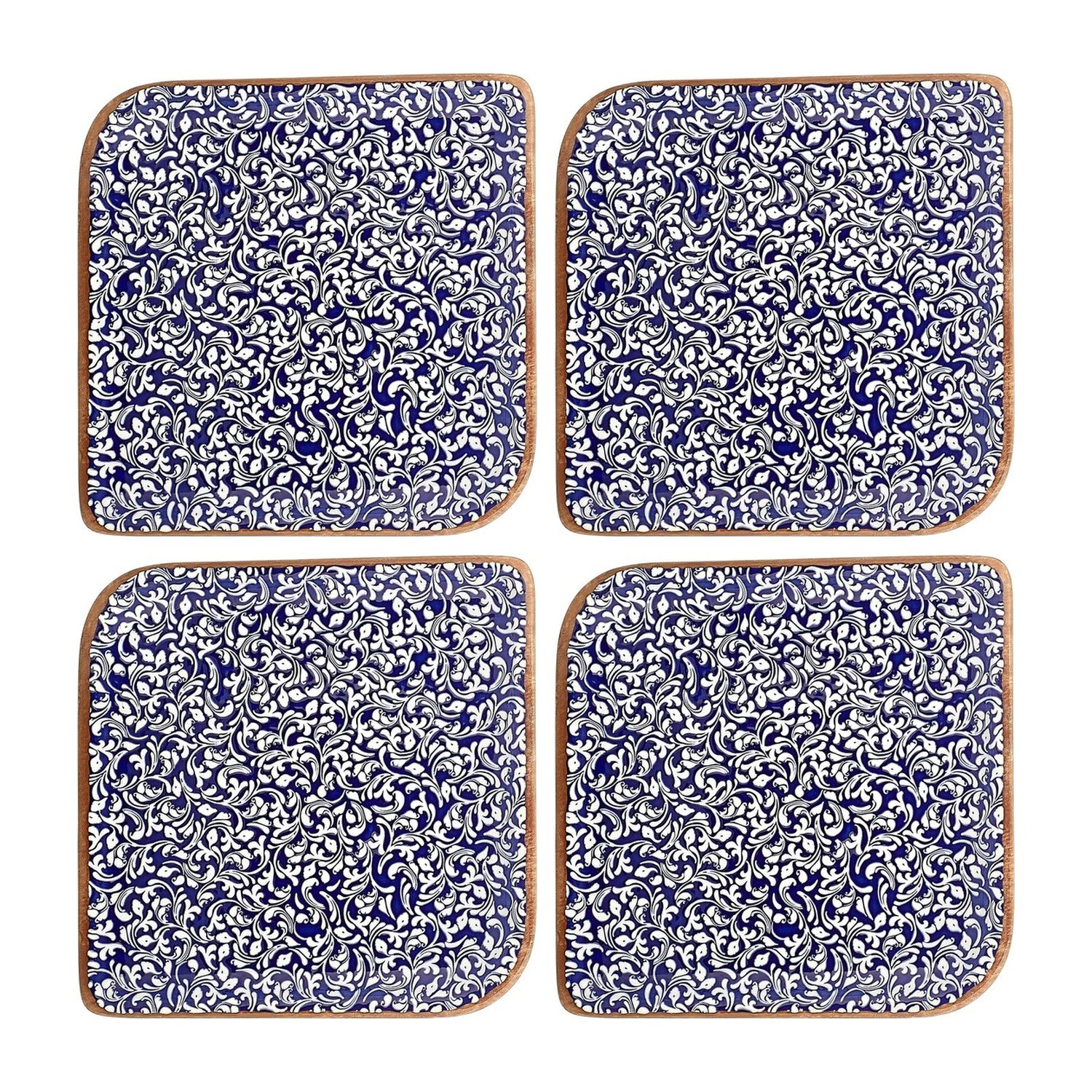 Edera Cobalt 7.5" x 7.5" Square Blue Vitrified Plate (Set of 4)