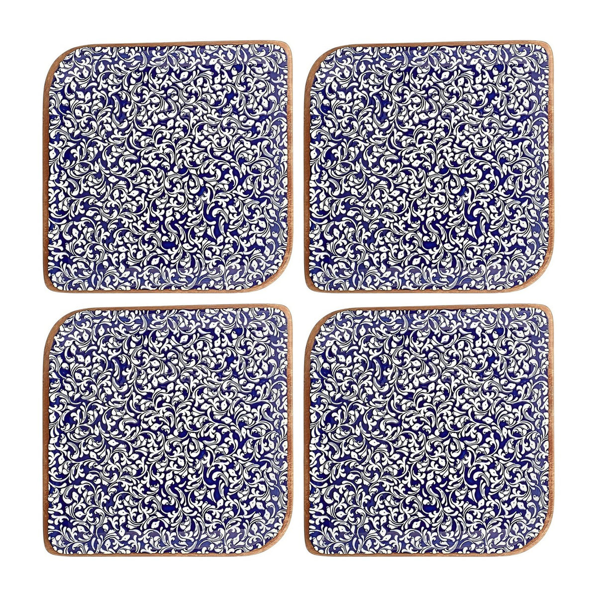 Edera Cobalt 7.5" x 7.5" Square Blue Vitrified Plate (Set of 4)