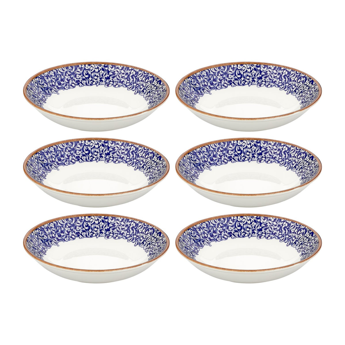 Edera Cobalt dia.8.25" h:1.25" 27 oz. Round Blue Vitrified Deep Plate (Set of 6)