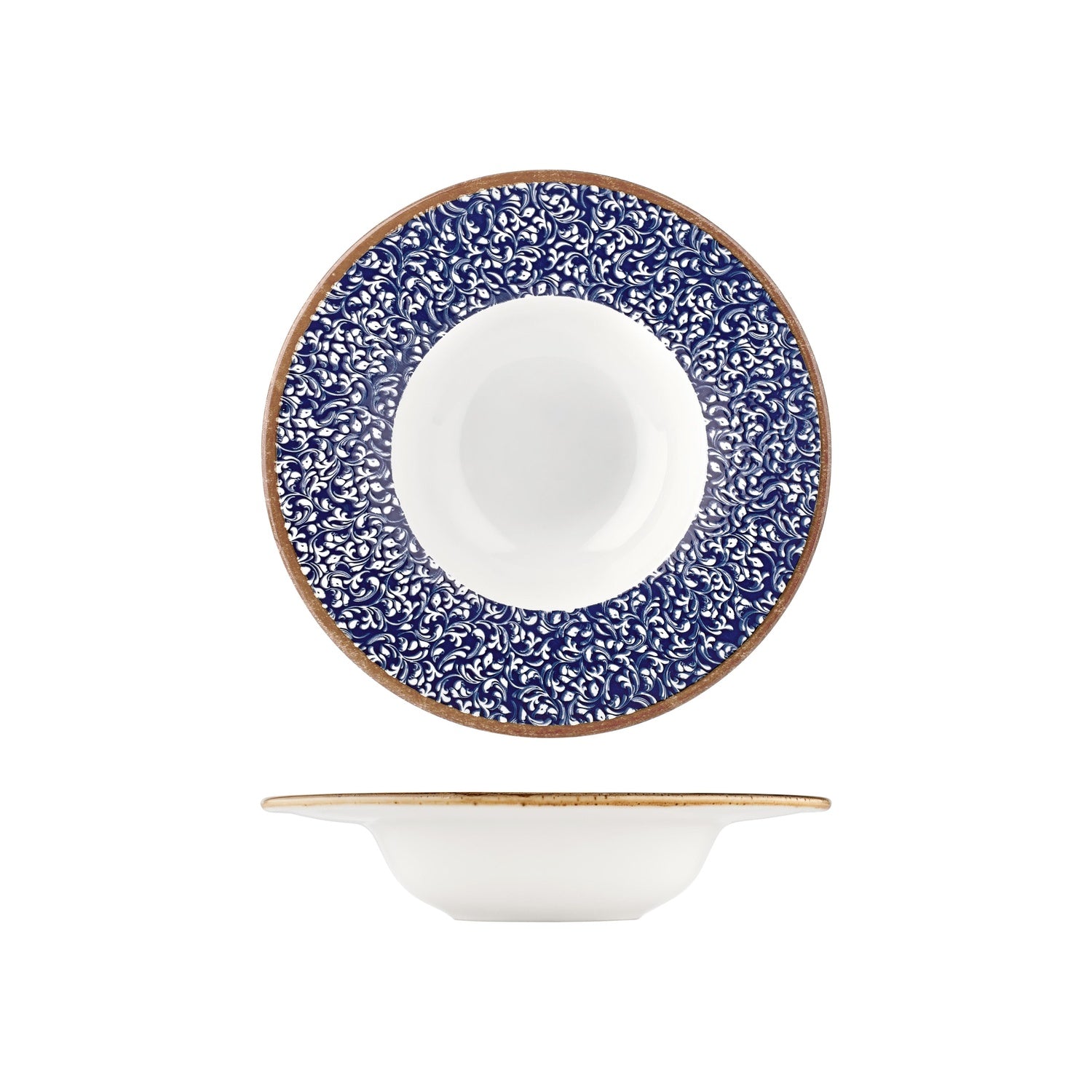Edera Cobalt dia.11" h:2.25" 16 oz. Round Blue Vitrified Deep Plate (Set of 6)